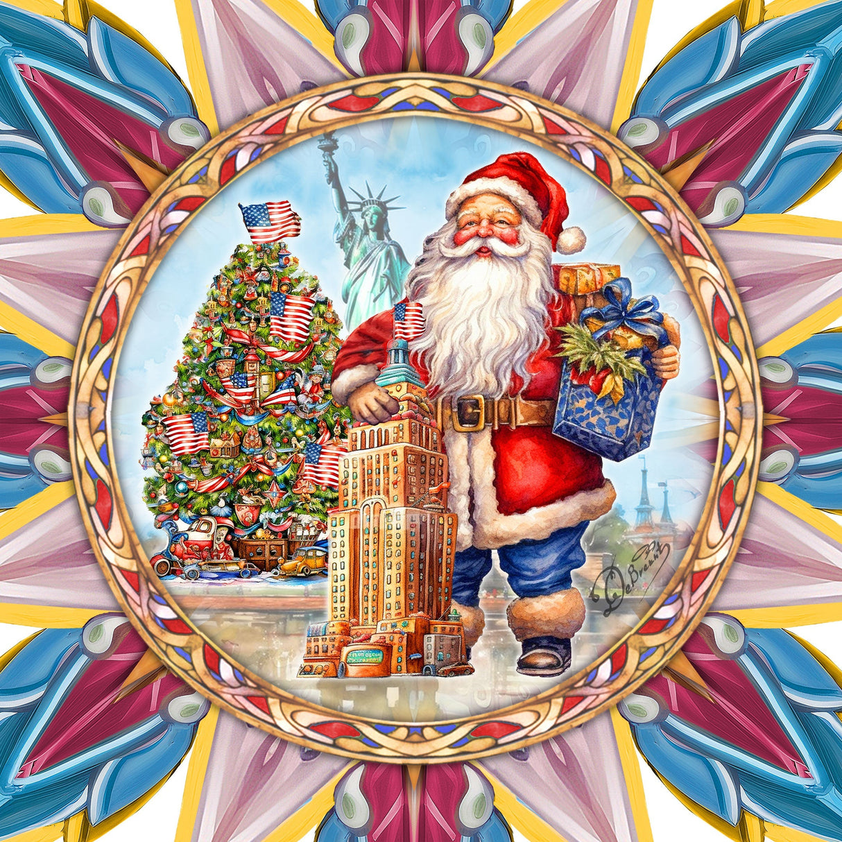 Decoración de madera para la punta del árbol de Papá Noel, de inspiración americana, de G. Debrekht - Decoración de muñeco de nieve de Papá Noel - 89523