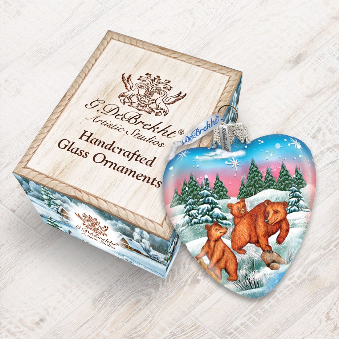 Brown Bears Heart Mercury Glass Ornament by G. DeBrekht - Wildlife Holiday Decor - 771062