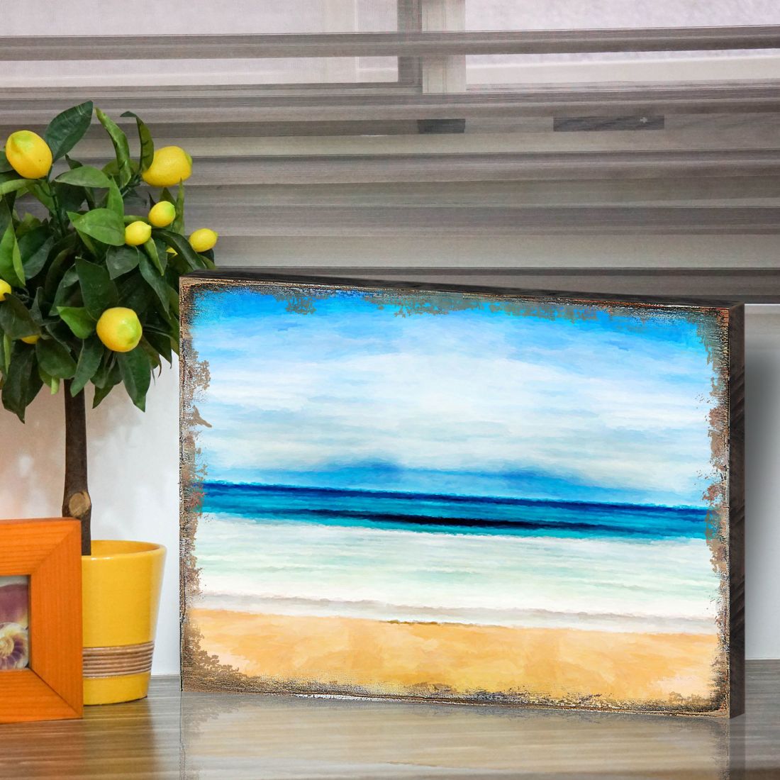 Arte mural costero de madera de la playa Spataro de Nature Wonders - Decoración costera con vida marina - 95226B