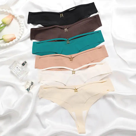 Panties Set Women Seamless Panties Sexy Low-Waist G-String Thong Ice Silk Underwear Hollow Out T-Back Solid Bandage Female Lingerie - Lootquake