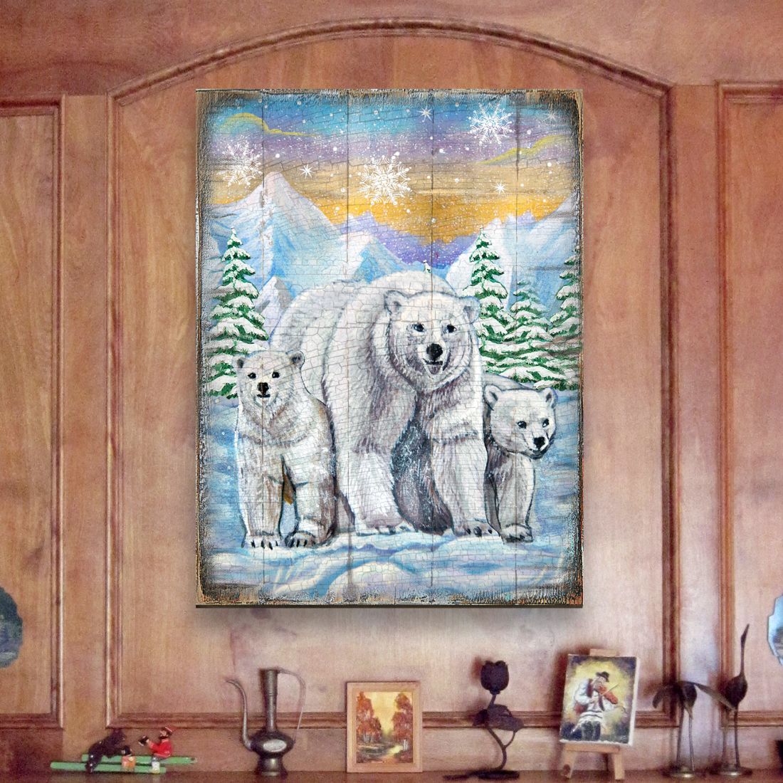 Arte mural de madera con osos polares de Nature Wonders - Decoración de vida silvestre - 95215B