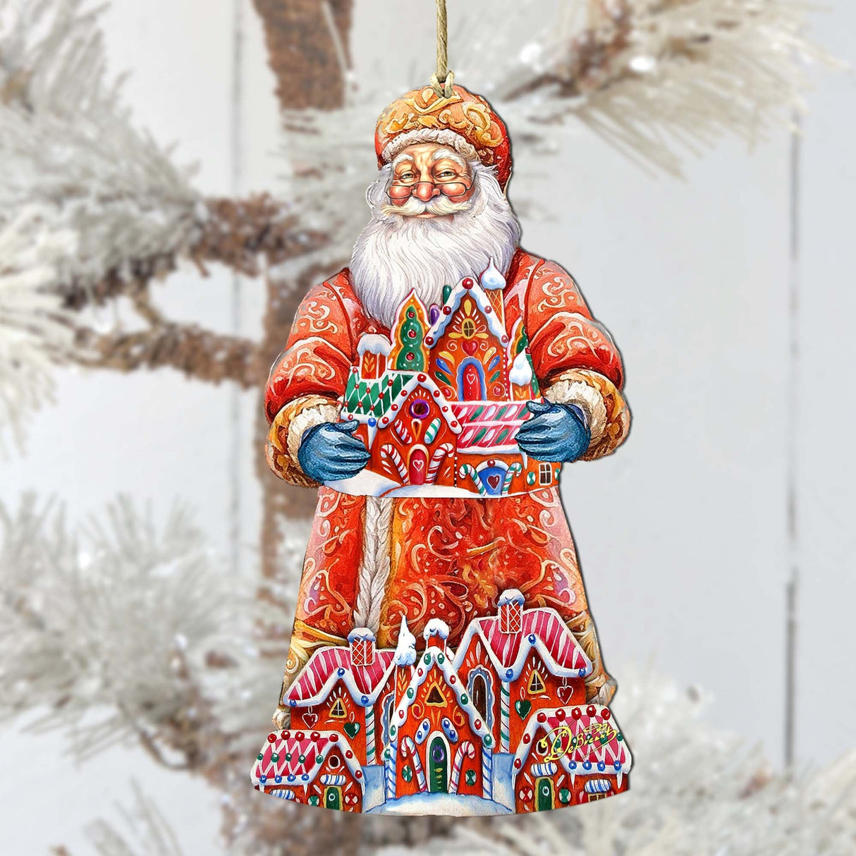 Adornos de madera de Papá Noel y la casa de jengibre de G. Debrekht - Decoración navideña de Papá Noel y muñeco de nieve - 8691404