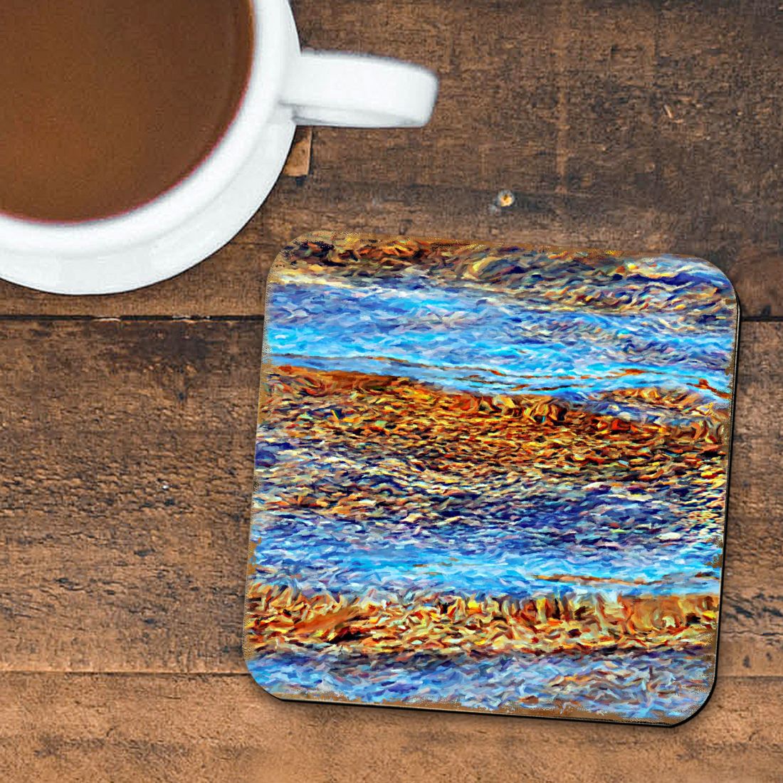 Beach Waves Coastal Wooden Cork Coasters Gift Set of 4 by Nature Wonders - Coastal Sea-Life Decor - 95354C-S4
