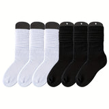 Conjunto de 3 pares de calcetines de media pantorrilla modernos para mujer, de punto liso, suaves y transpirables, tallas grandes (0XL-2XL).