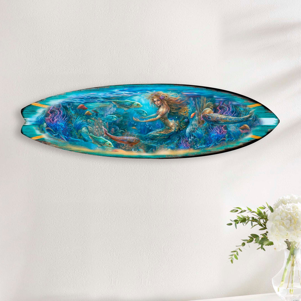 Mermaid Kingdom Surfboard Coastal Wall Art by G. DeBrekht - Coastal Holiday Decor - 8490115HS