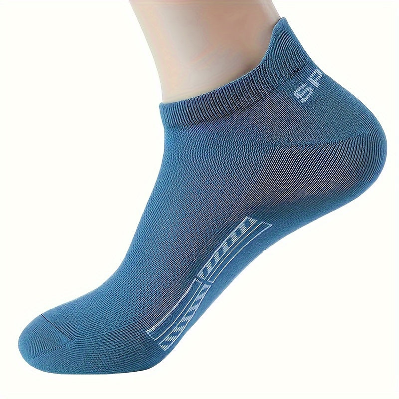 5 pares de calcetines tobilleros lisos para hombre, cómodos, transpirables, suaves y absorbentes del sudor, ideales para exteriores.