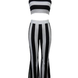 Women's Striped Camisole Vest Slim Fit Flared Pants Set - Lootquake