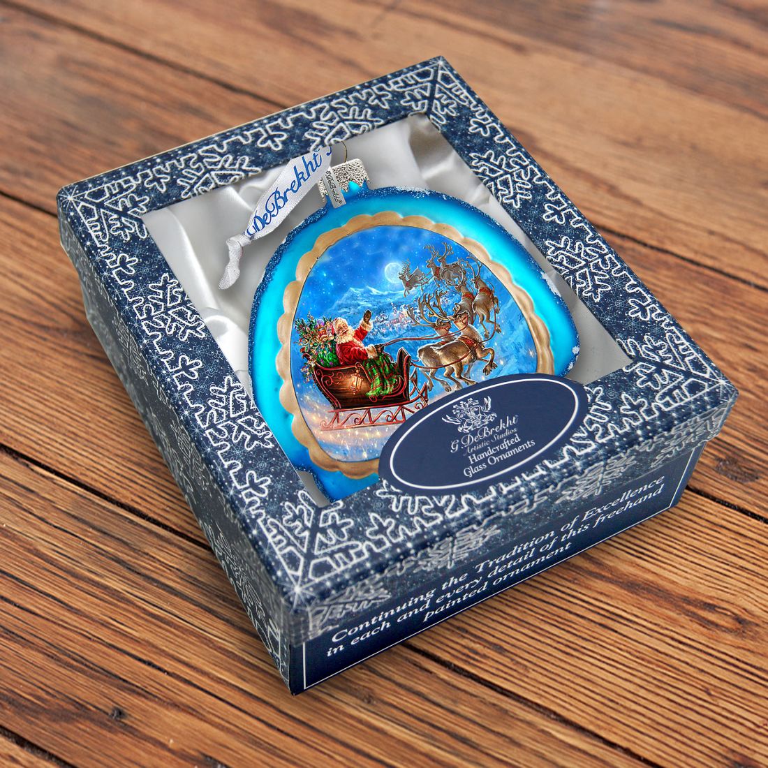 Up-Up and Away Glass Ornament by G. DeBrekht - Christmas Santa Snowman Decor - 756-014