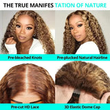 4/27 Highlight Ombre Deep Wave HD Lace Front Wig 180 Density Curly 30 nch 13x5 Brown 13x6 Lace Frontal Human Hair Wig Brazilian