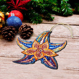 Nautical Christmas Ornaments - Mosaic Starfish Wooden Ornaments by G.Debrekht Coastal Holiday Decor - 8688180
