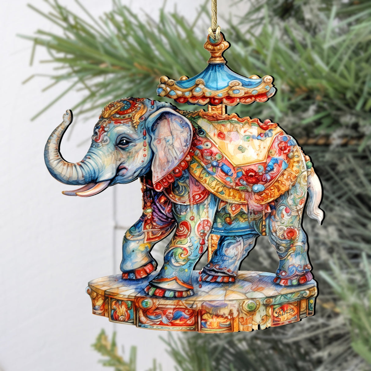 Carousel Elephant Wooden Ornaments by G. Debrekht Christmas Decor - 8611029