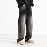 American-style Heavy Washed Black And Gray Straight Jeans Men's Loose Wide Leg Casual Trousers - Lootquake