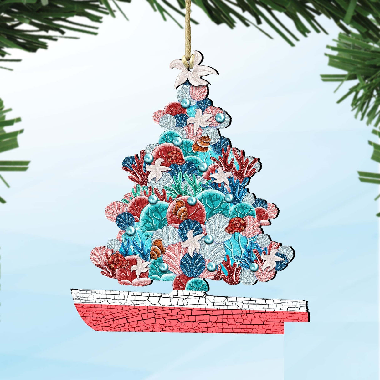 Coastal Boat Tree Wooden Ornaments by G. DeBrekht - Coastal Holiday Decor - 8193149-2