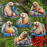 Coastal Sea Lions Decorative Wooden Clip-on Ornaments Set of 6 by G. Debrekht - Wildlife Decor - 8090127C-S6