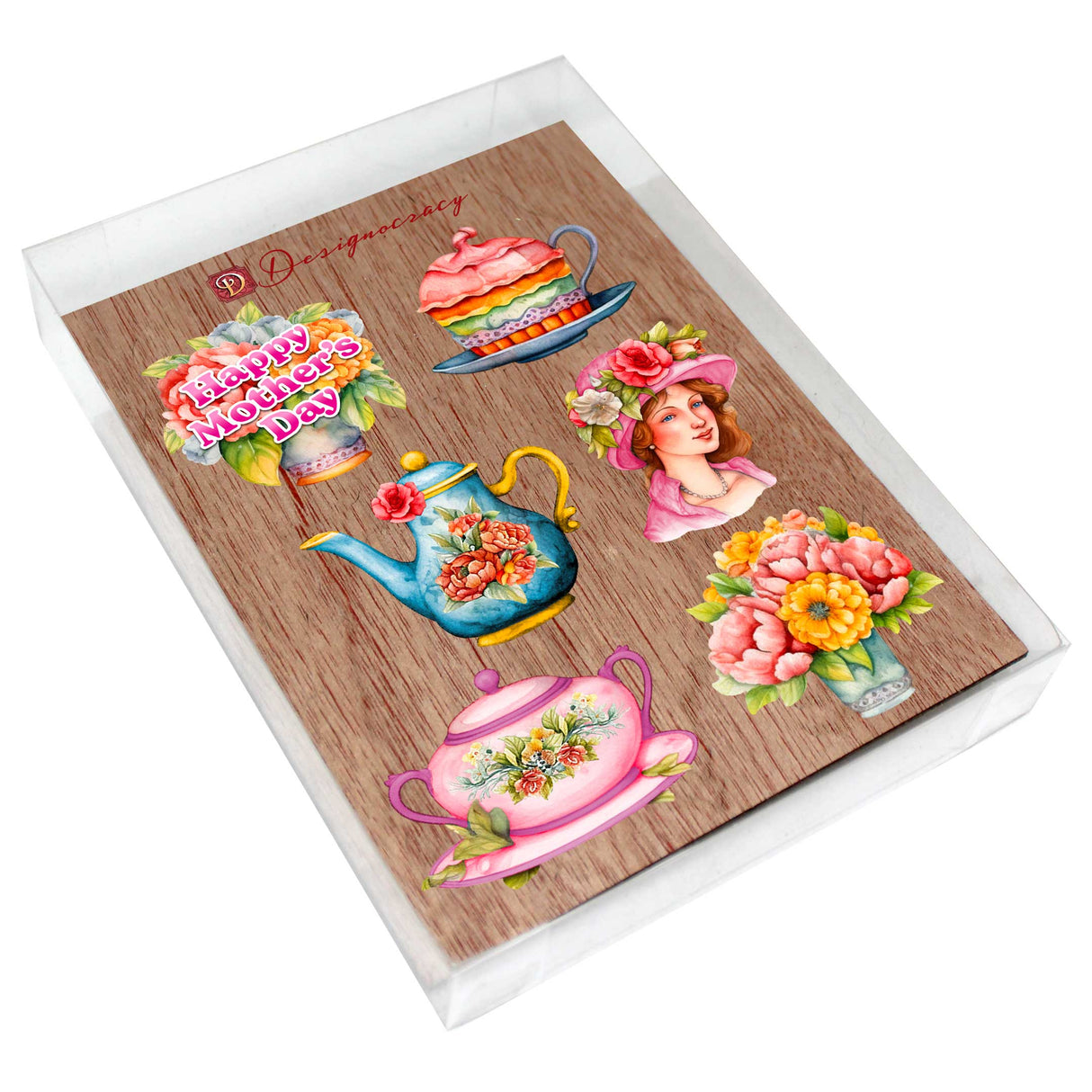 Juego de 6 imanes decorativos de madera para el Día de la Madre de G. Debrekht - Family Love Decor - 8090059G-S6