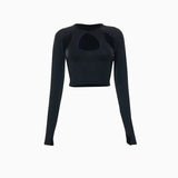 Round Neck Long Sleeve Cut Out Crop Tops - Lootquake