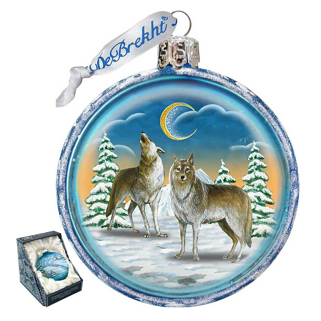 Winter Wolves Cut Ball Glass Ornament by G. DeBrekht - Wildlife Holiday Decor - 764-011