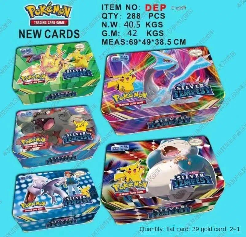 42pcs/set Iron Metal Box Pokemon TAKARA TOMY Battle Toys Lost Origin Pokemons Box with Pikachu Game Anime Bank Cards for Childre