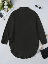 Hem Ruffled Casual Long Sleeve Shirt - Lootquake