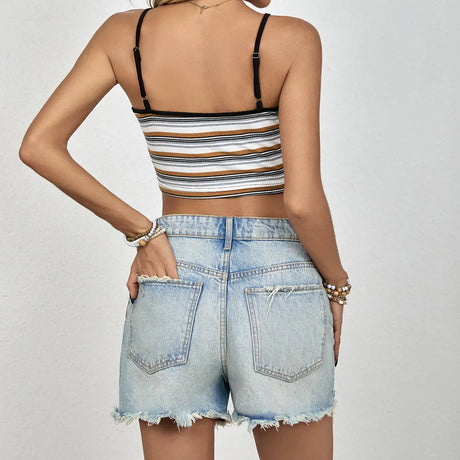 Ladies' Striped V-neck Slimming Fashion Casual Camisole Vest - Lootquake
