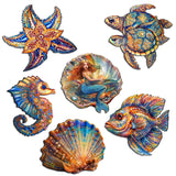 Mermaid and Friends Decorative Wooden Magnets Set of 6 by G. Debrekht - Coastal Decor - 8090064G-S6