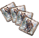Juego de 4 posavasos de corcho de madera con diseño de oso grizzly de Nature Wonders Nature Wildlife Decor - 95397C-S4