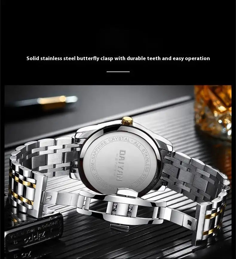 Stainless Steel With Double Calendar Quartz Watch Waterproof Luminous - Lootquake