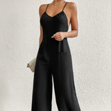 Ladies' Cross Leisure Vacation Lazy Backless Wide Leg Pants Camisole Skirt Jumpsuit - Lootquake