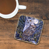 Night Watch Owls Wooden Cork Coasters Gift Set of 4 by J. Bergsma - Wildlife Decor  - 8199465C-S4