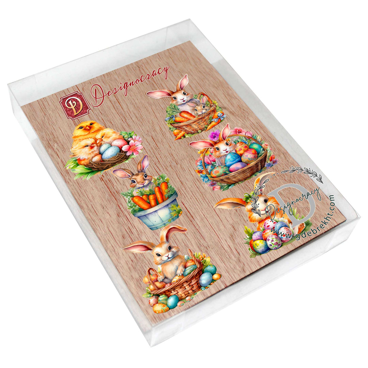 Eggs and Bunnies Decorative Wooden Magnets Set of 6 by G. Debrekht - Easter Decor - 8090057G-S6