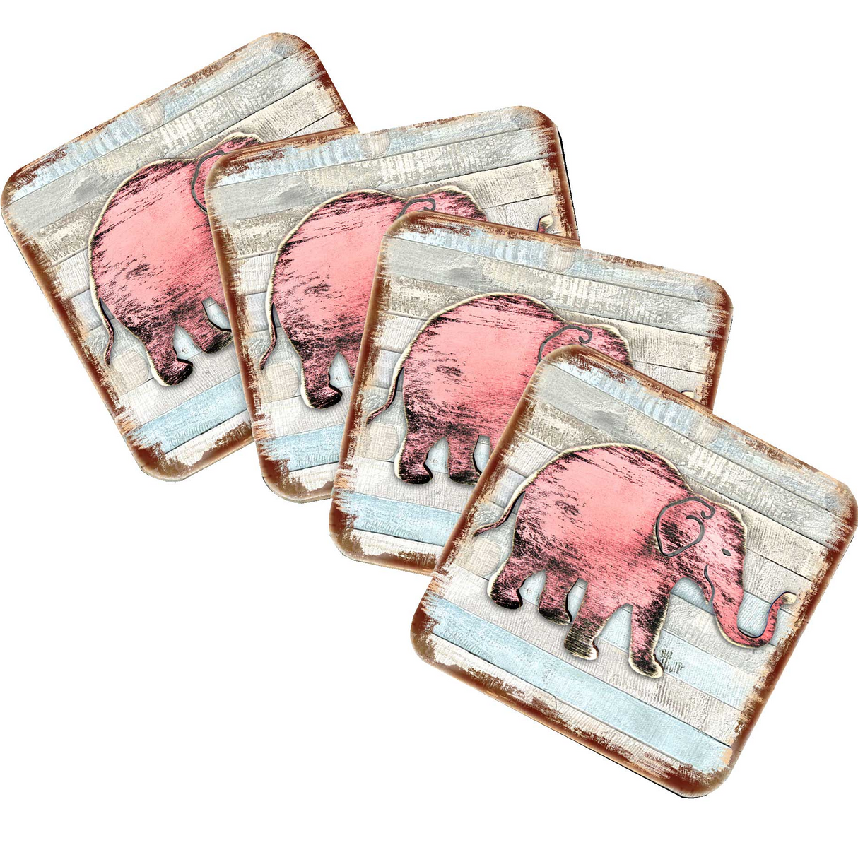 Elephant Wooden Cork Coasters Gift Set of 4 by Nature Wonders - Nature Wildlife Decor  - 8198229-9C-S4