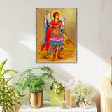 Icono religioso cristiano sagrado de madera bañado en oro de San Miguel Arcángel - Decoración inspiradora - 85022