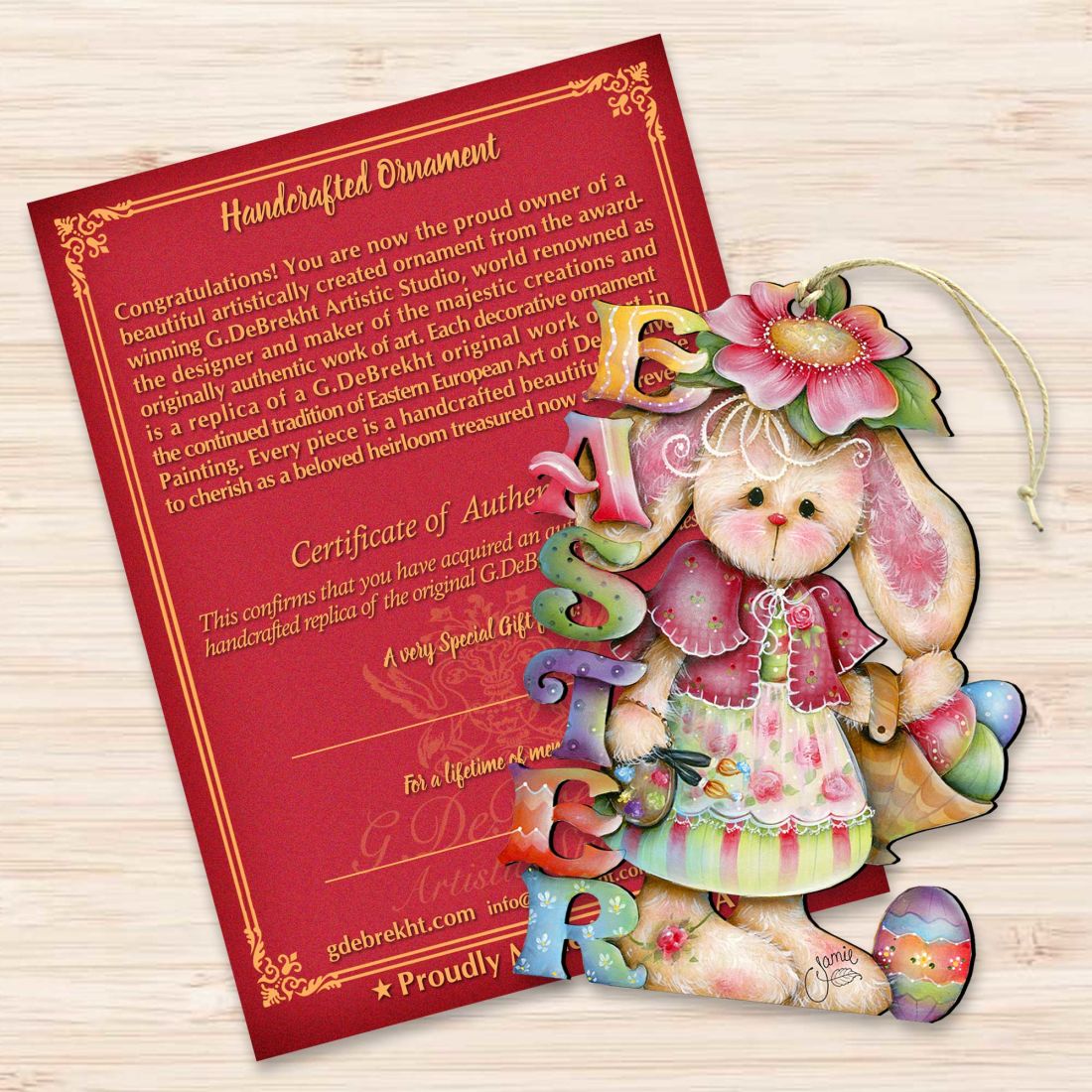 Adornos de madera de conejo de Pascua de Jamie Mills-Price - Decoración de primavera para Pascua - 8457605