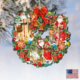 Classic Christmas Santa Wreath Wooden Ornaments by G. Debrekht and Susan Winget - Tree Ornament with Santa and Snowman Decor - 8185307-7-SW