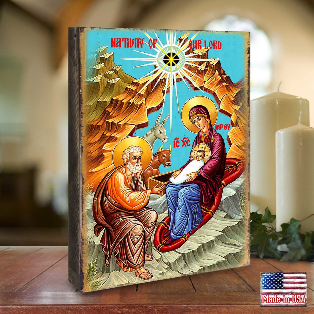 Orthodox Nativity Wooden Gold Plated Religious Orthodox Sacred Icon - Inspirational Icon Decor - 85052