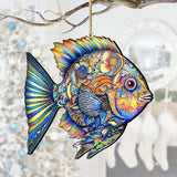 Beach Themed Ornaments - Cerulean Serenity Fish Wooden Ornaments by G.Debrekht Coastal Holiday Decor - 8688304