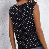 Ladies' Round Neck Wavy Sleeves Detail Off Shoulder Polka Dot Shirt - Lootquake