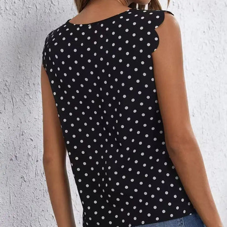 Ladies' Round Neck Wavy Sleeves Detail Off Shoulder Polka Dot Shirt - Lootquake