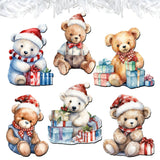 Christmas Teddy Bear Decorative Wooden Clip-on Ornaments of 6 by G. Debrekht - Christmas Decor - 8090011C-S6