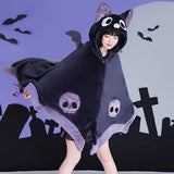 Cozy Bat-Themed Hooded Wearable Blanket with Detachable Nose - Soft Flannel, Machine Washable for Autumn & Winter