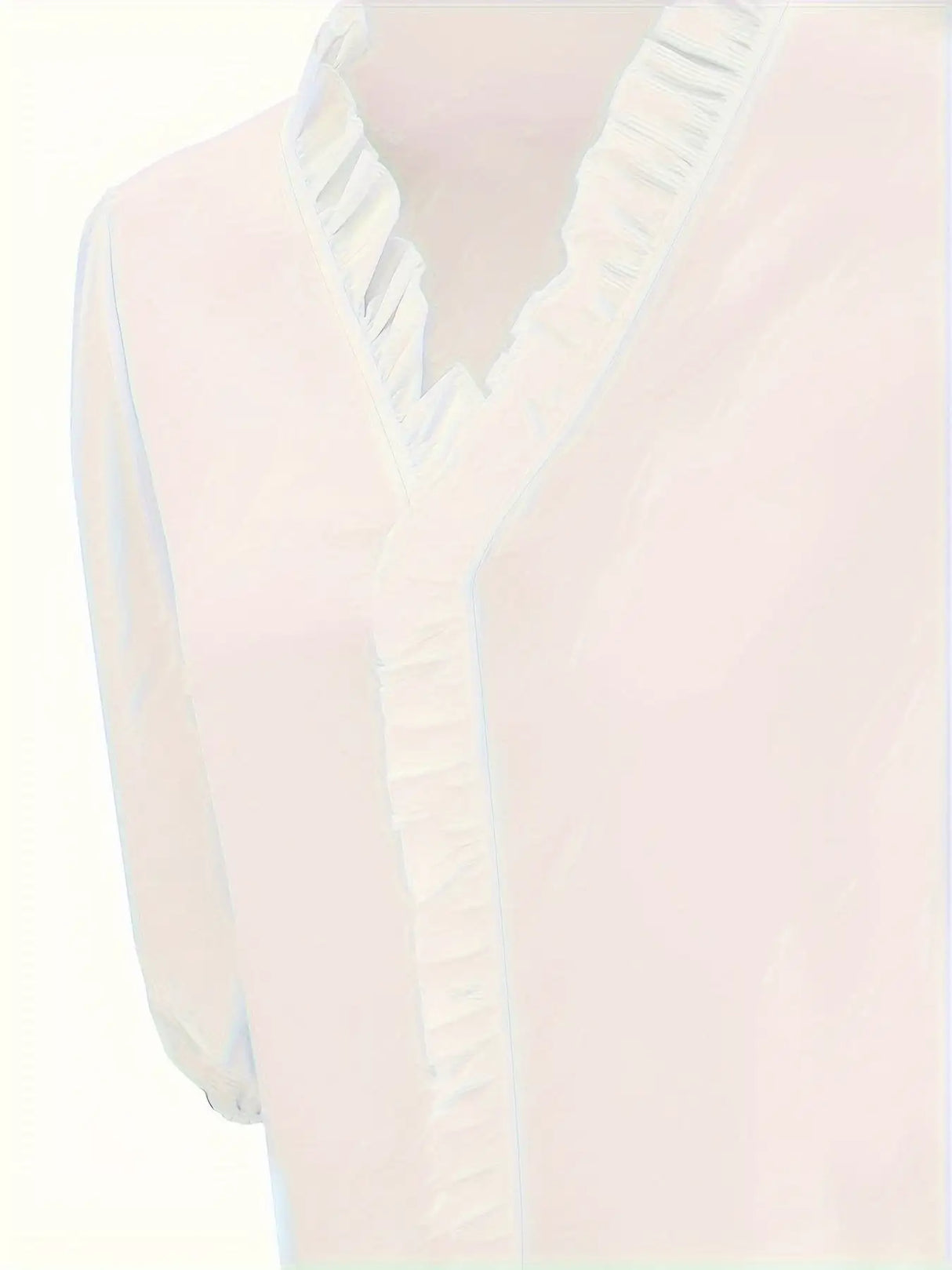 Pure Color Ruffle Hemline Shirt, Casual V-neck Long Sleeve Shirt. - Lootquake
