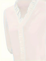 Pure Color Ruffle Hemline Shirt, Casual V-neck Long Sleeve Shirt. - Lootquake
