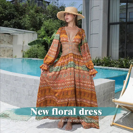 Women's Floral Large Hem Dress - Lootquake