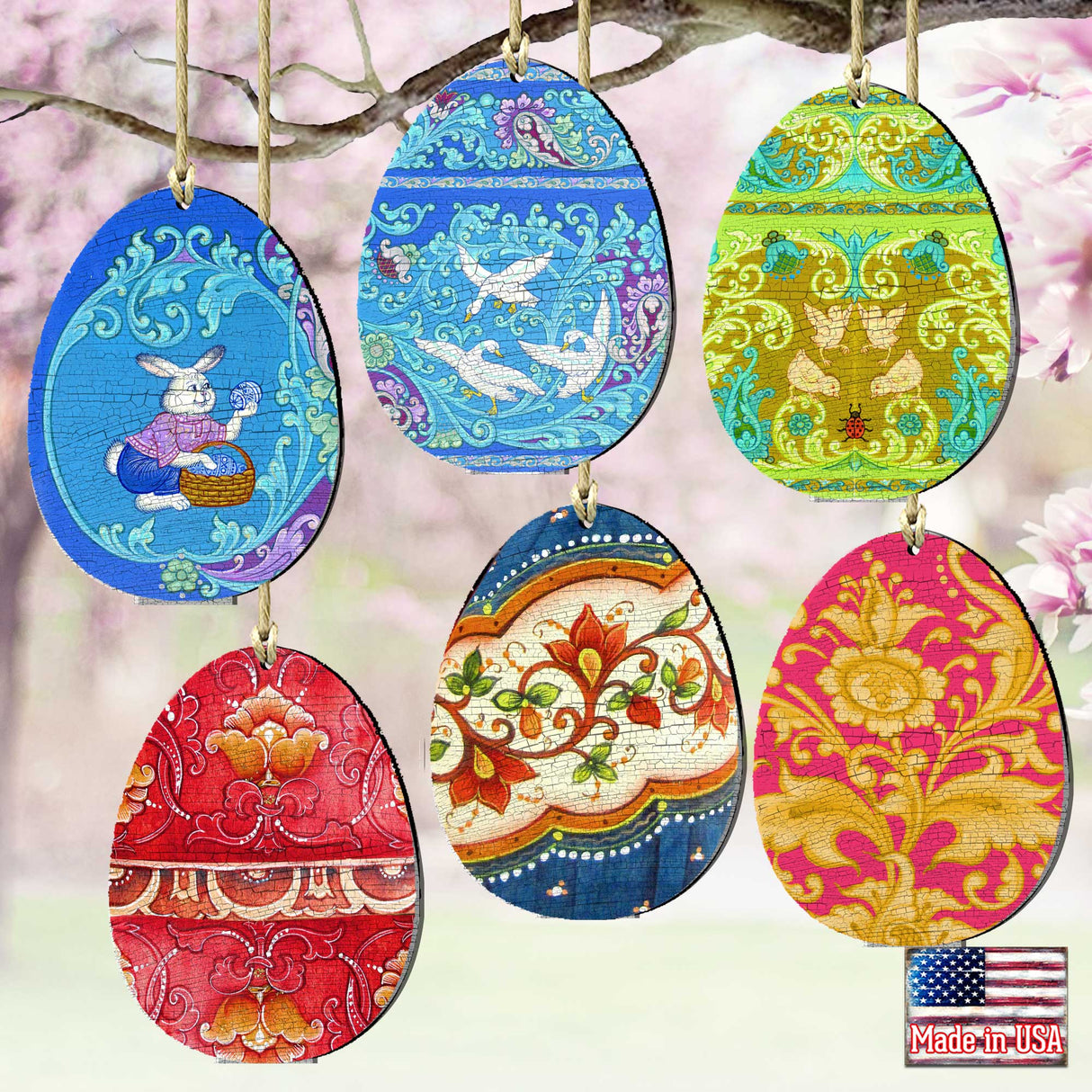 Deco Eggs Wooden Ornaments Set of 6 by G. DeBrekht - Designocracy - 8199720-S6