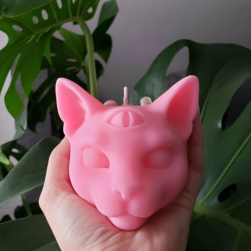 Molde de silicona para vela perfumada con forma de gato de tres ojos en 3D, moldes de silicona con forma de cabeza de gato malvado para hacer velas, chocolate, jabón epoxi, moldes con forma de animal para Halloween, decoración del hogar.