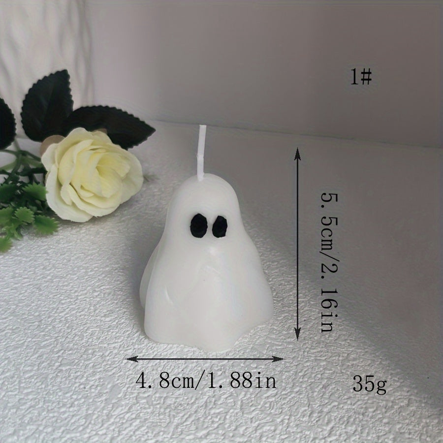 Vela artesanal con aroma a fantasma de Halloween: aroma a lavanda, mecha única, diseño de tarro con detalle de lazo.