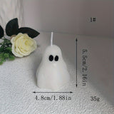 Vela artesanal con aroma a fantasma de Halloween: aroma a lavanda, mecha única, diseño de tarro con detalle de lazo.
