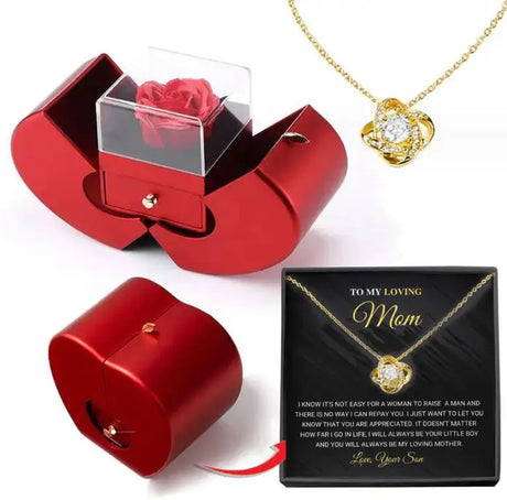Fashion Jewelry Box Red Apple Christmas Gift Necklace Eternal Rose For Girl Mother's Day Valentine's Day Gifts With Artificial Flower Rose Flower Jewelry Box - Lootquake