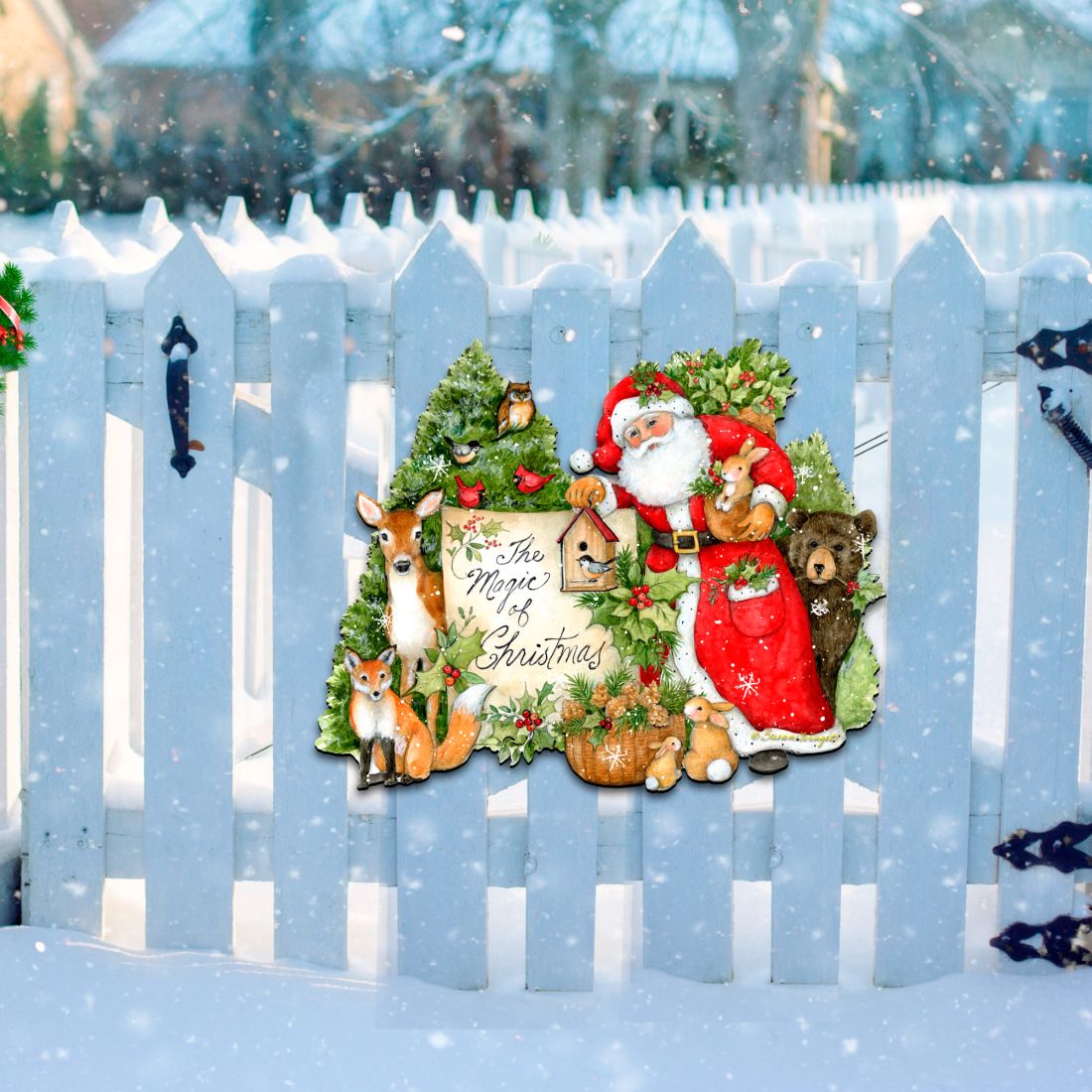 Woodland Playing Santa Door Decor by Susan Winget - Christmas Santa and Snowman Decor - 8471103H-SW
