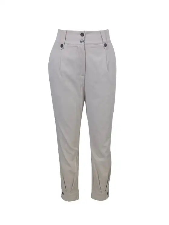 Women's Solid Color Non Elastic Belt Button Detail Four Season Fashion Pants - Lootquake